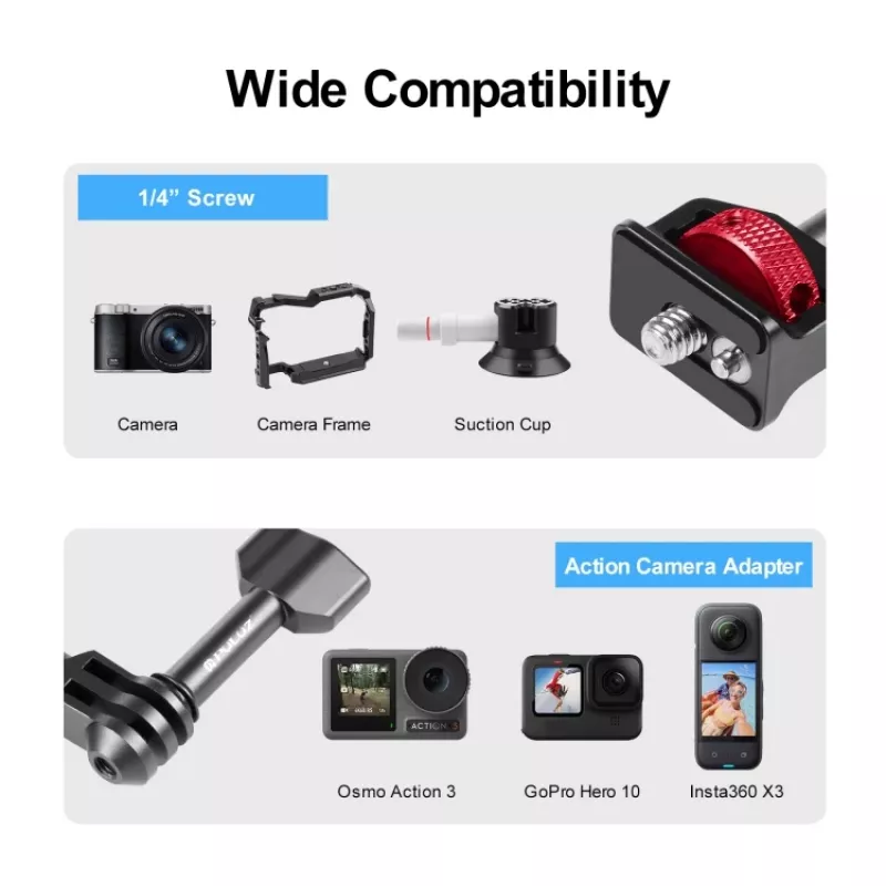 PULUZ Magic Arm 1/4 inch Mount für GoPro / SJCAM / Xiaomi / DJI / Insta360 PU842B