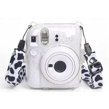 LOVEINSTANT Case für Fujifilm Instax Mini 12 - Kuhfell-Glitzer mit Stickern und Fototasche