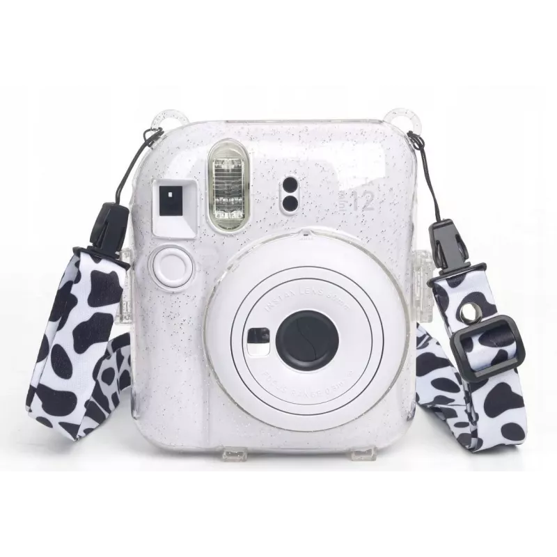 LOVEINSTANT Case für Fujifilm Instax Mini 12 - Kuhfell-Glitzer mit Stickern und Fototasche
