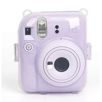 LOVEINSTANT Schutzhülle für Fujifilm Instax Mini 12 - Sweet Rabbit Design, Lila Glitzer, mit Aufklebern und Fototasche