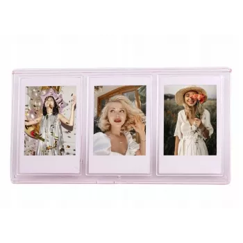 LOVEINSTANT Standbilderrahmen für 3 Fotos kompatibel mit Zink-Papier / Fuji Instax Mini - Pink