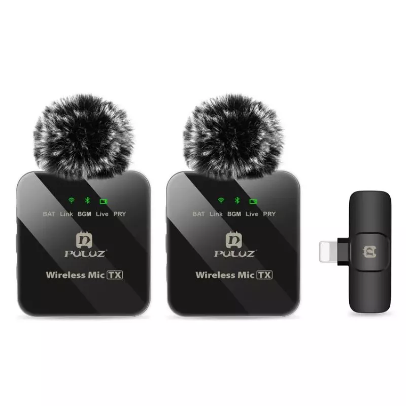 PULUZ PU647B 2x Kabelloses Lavalier-Mikrofon für iPhone Lightning