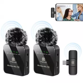 PULUZ PU648B 2x Drahtloses Lavalier-Mikrofon für USB-C-Smartphones, Tablets, Laptops - 2,4 GHz, omnidirektional, Plug and Play