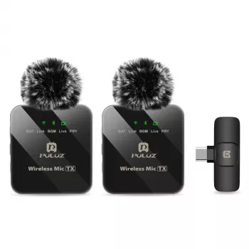 PULUZ PU648B 2x Drahtloses Lavalier-Mikrofon für USB-C-Smartphones, Tablets, Laptops - 2,4 GHz, omnidirektional, Plug and Play