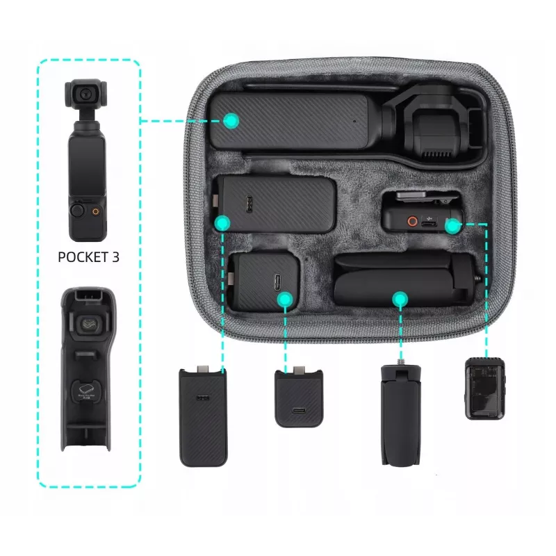 SUNNYLIFE Hartschalen-Schutzhülle für DJI Osmo Pocket 3 und Zubehör, Schwarz