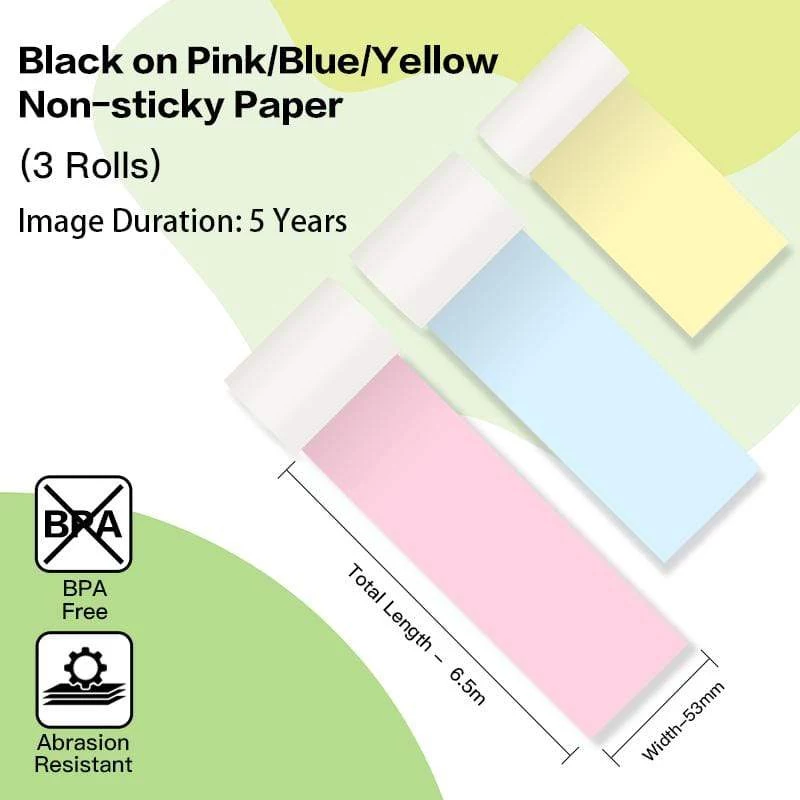 Phomemo Color Thermal Paper Rolls 53mm x 6,5m 3er-Pack für T02 M02 PRO M03 M04S