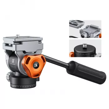 K&F Concept FH-03 Fluid-Videoneiger, 5kg Belastung, Arca-Swiss, 1/4 inch-20 & 3/8 inch-16, Schwarz