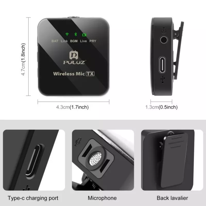 PULUZ PU3153B Wireless Bluetooth Mikrofon 3,5mm TRS/TRRS für Telefon Kamera