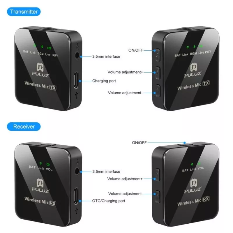 PULUZ PU3153B Wireless Bluetooth Mikrofon 3,5mm TRS/TRRS für Telefon Kamera