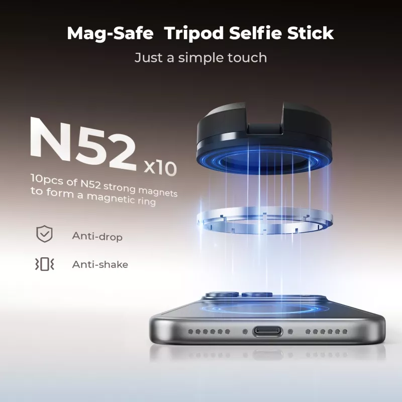 KF Selfie Stick Stativ 162 cm magnetisch MagSafe für Smartphone mit Fernbedienung Kf09.139