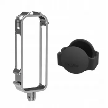 SUNNYLIFE Rahmenhalterung mit 2 Kaltgeräteschuhhalterungen und Silikon-Objektivdeckel für Insta360 X4 (Schwarz)