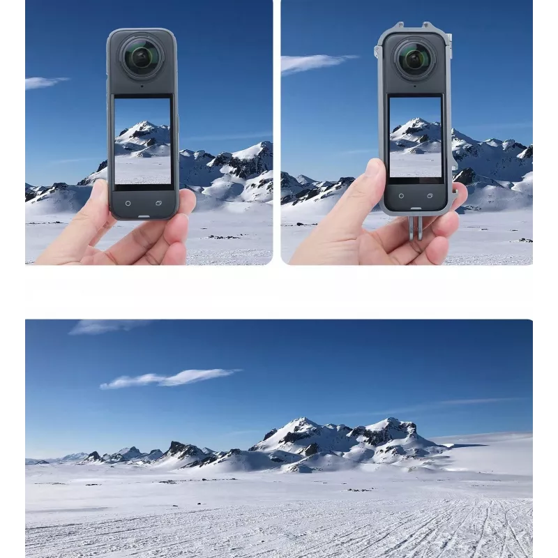 SUNNYLIFE Rahmenhalterung mit 2 Kaltgeräteschuhhalterungen und Silikon-Objektivdeckel für Insta360 X4 (Schwarz)