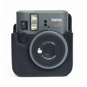 LOVEINSTANT Kameratasche für Fujifilm Instax Mini 41 - Schwarze PU-Leder Schutztasche mit Schultergurt