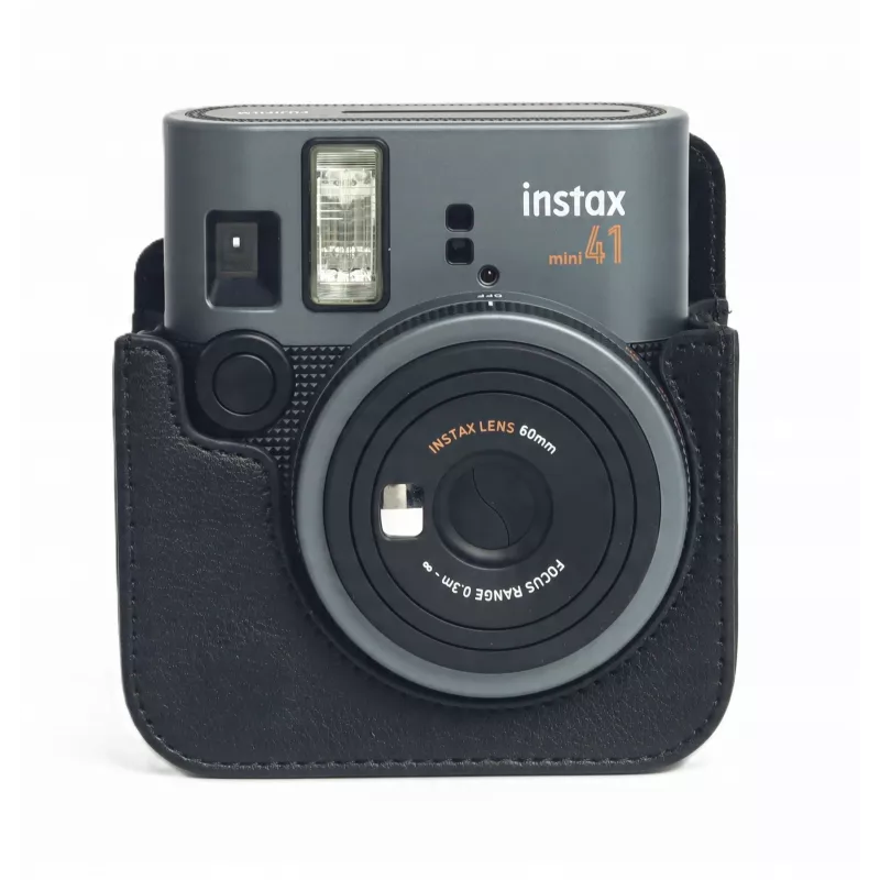 LOVEINSTANT Kameratasche für Fujifilm Instax Mini 41 - Schwarze PU-Leder Schutztasche mit Schultergurt