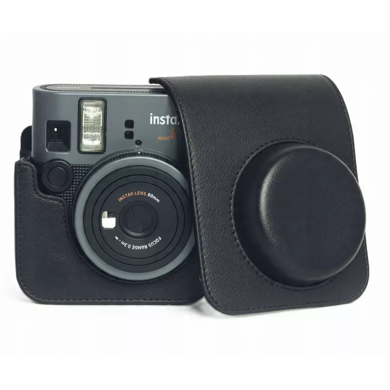 LOVEINSTANT Kameratasche für Fujifilm Instax Mini 41 - Schwarze PU-Leder Schutztasche mit Schultergurt