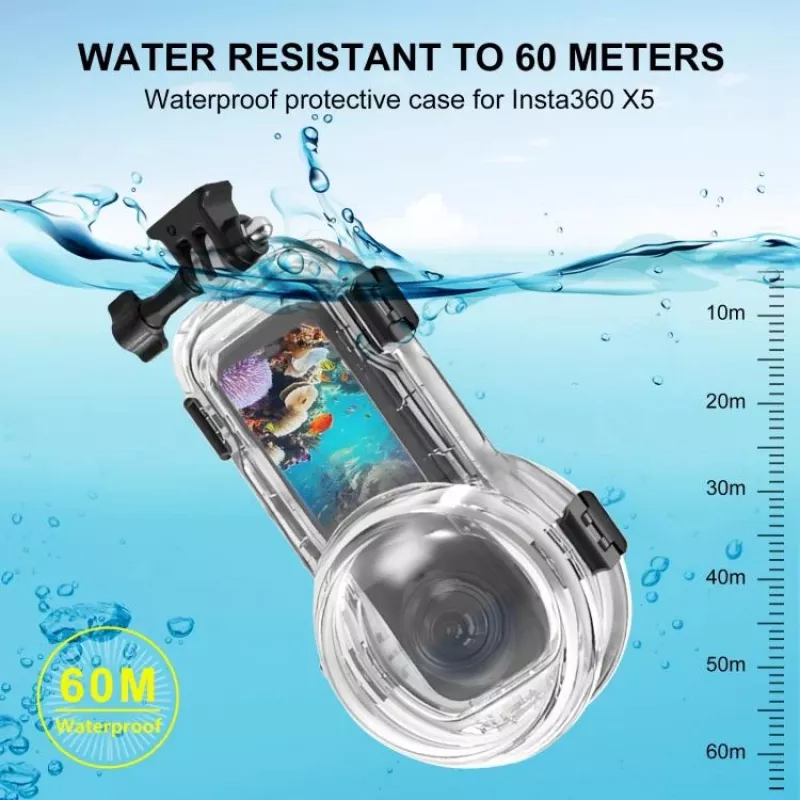PULUZ Wasserdichtes Unterwasser-Gehäuse bis 60m für Insta360 X5 / X 5 / Pu756t