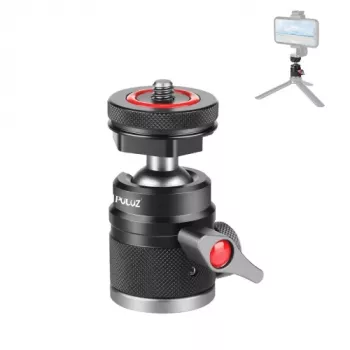 PULUZ Mini-Kugelkopf 3D mit 1/4-Zoll-Schraube und 2 Kaltgeräteschuhhalterungen, Tragfähigkeit 3 kg, Schwarz PU3075B