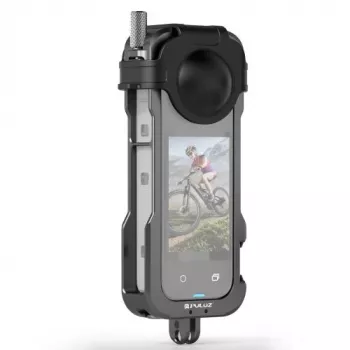 PULUZ Rahmenhalter-Schutzhülle mit 2x Kaltgeräteschuhhalterungen und Objektivdeckel für Insta360 X4 (PU981B)