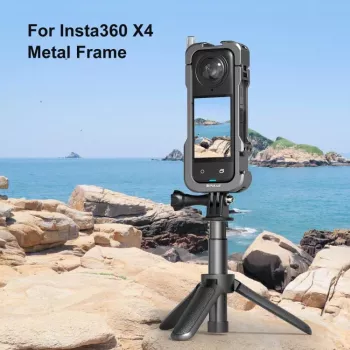 PULUZ Rahmenhalter-Schutzhülle mit 2x Kaltgeräteschuhhalterungen und Objektivdeckel für Insta360 X4 (PU981B)
