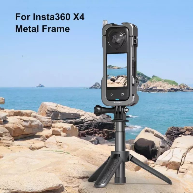 PULUZ Rahmenhalter-Schutzhülle mit 2x Kaltgeräteschuhhalterungen und Objektivdeckel für Insta360 X4 (PU981B)