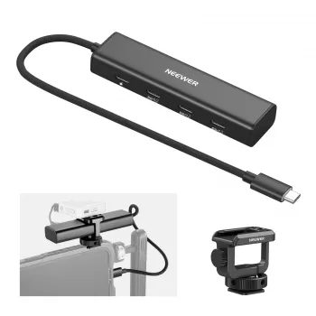 NEEWER PS020E USB-C Hub 4-in-1 mit 5x USB-C 10Gbps 100W PD, Kaltgeräteschuhhalterung und 1/4 inch-Gewinde