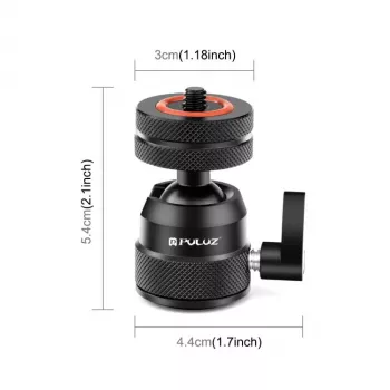 PULUZ Kugelkopf für Kamera 3D 1/4 inch Gewinde 2x Kaltgeräteschuh ISO bis 3 kg PU1057B
