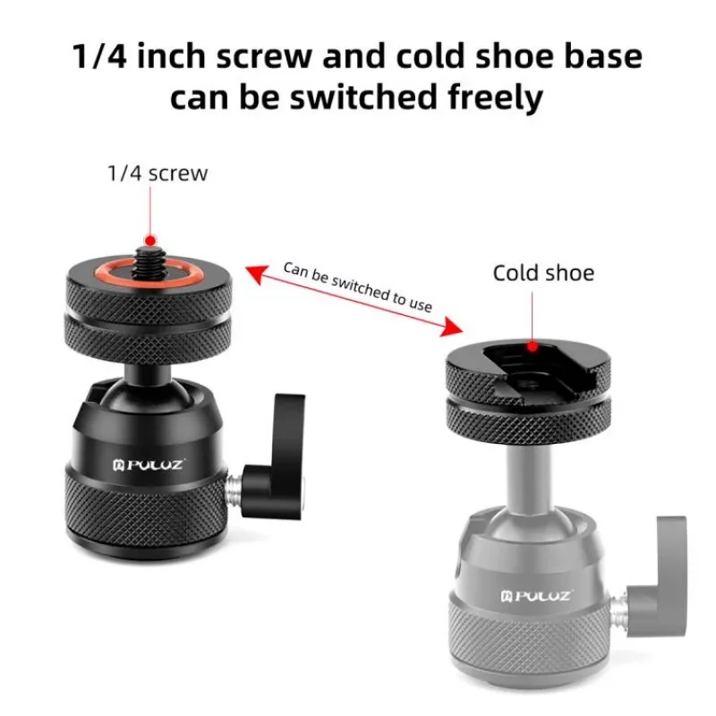 PULUZ Kugelkopf für Kamera 3D 1/4 inch Gewinde 2x Kaltgeräteschuh ISO bis 3 kg PU1057B