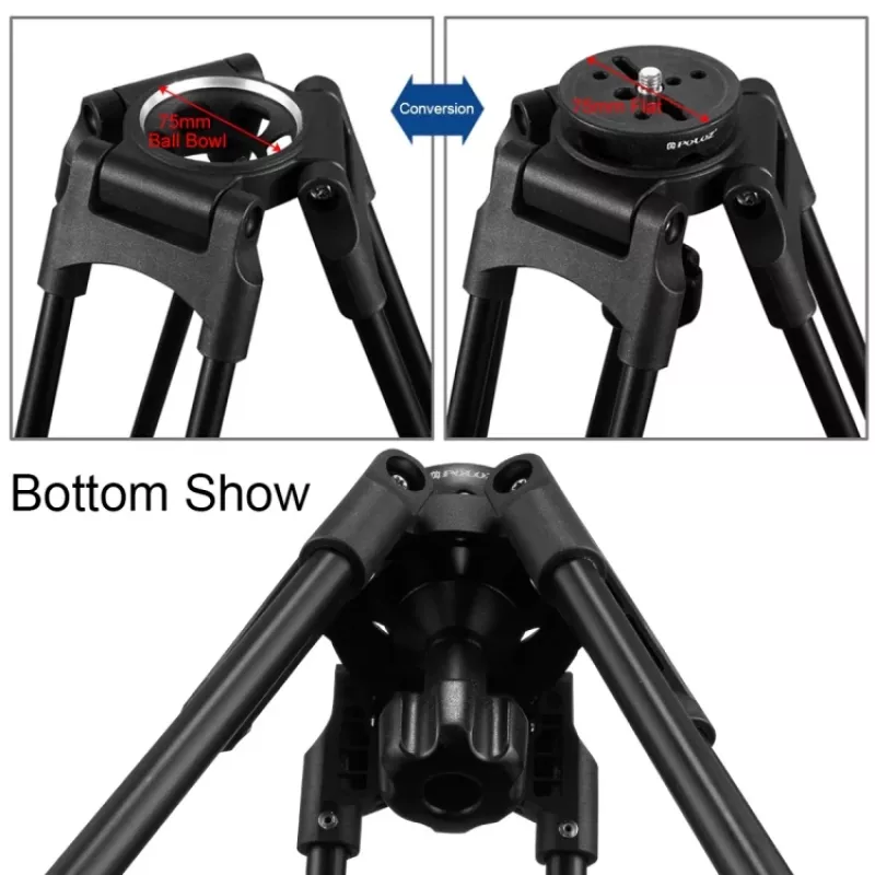 PULUZ 75mm Bowl Tripod Adapter mit 1/4 Zoll und 3/8 Zoll Gewinde, Schwarz (PU3503)