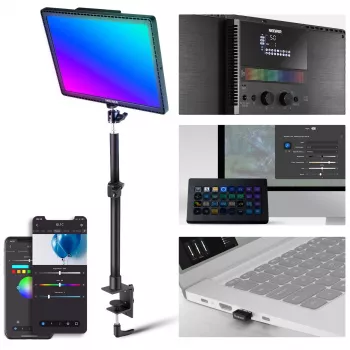 NEEWER GL1C RGB LED Videoleuchte Panel 48W mit verstellbarem Lichtstativ, CRI≥97, 2,4G Fernbedienung & App-Steuerung für Streaming und Gaming