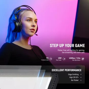 NEEWER GL1C RGB LED Videoleuchte Panel 48W mit verstellbarem Lichtstativ, CRI≥97, 2,4G Fernbedienung & App-Steuerung für Streaming und Gaming