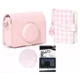 LOVEINSTANT 4-in-1 Kit Case Photo Album LCD Screen Protector Lens Cap for Fujifilm Instax Mini Evo - Pink