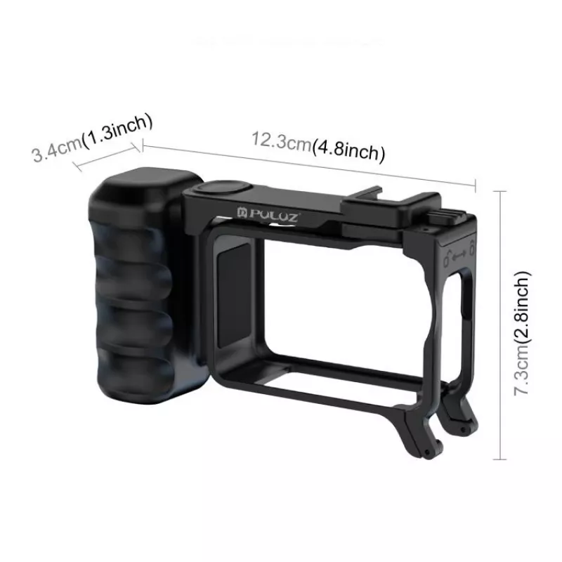 PULUZ Rahmenhalterung + Griff + Kaltgeräteschuh-Adapter für DJI Osmo Action 6 / PU1096B