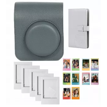 LOVEINSTANT 4-in-1 Kit: Schutzhülle, Fotoalbum (96 Fotos), Rahmen & Aufkleber für Fujifilm Instax Mini 41 - Grau