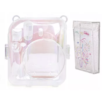 LOVEINSTANT 2-in-1 Set Case Cover Pouch für Fuji Instax Mini 12 Fotoaufbewahrungsbox Transparent Shimmer
