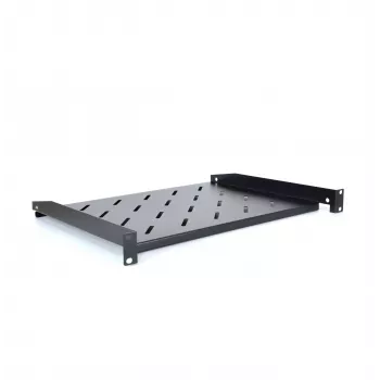 RACKTEL RL-PD600S 1U 19-Zoll Front-Montage Rack-Einlegeboden, 600 mm Tiefe, 20 kg Tragfähigkeit, Schwarz (RAL 9005)