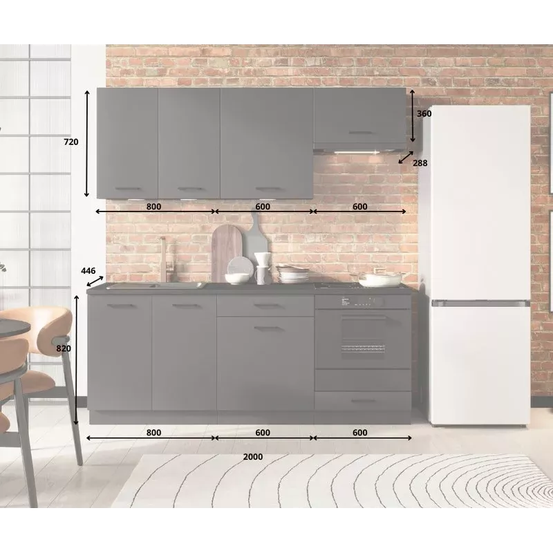 STOLKAR Cosmo Design ANIKA Graphite/Graphite 2.0 Küchenmöbel-Set - 6-teilig