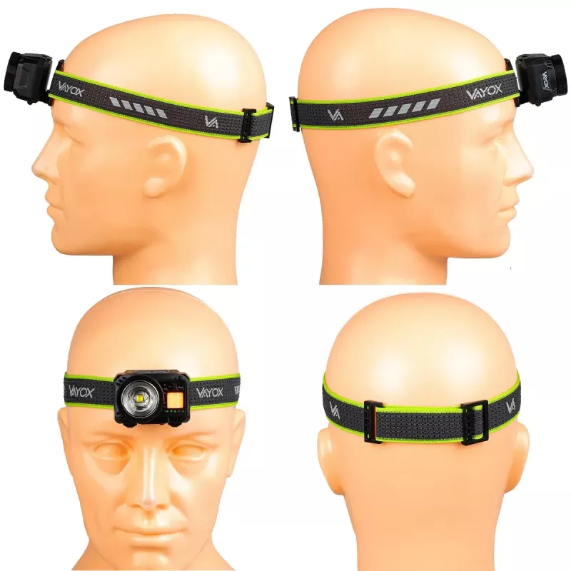 VAYOX VA0098 Akku-Stirnlampe, 500 lm, Zoom, Bewegungssensor, Hybridbetrieb (1200 mAh / AAA)