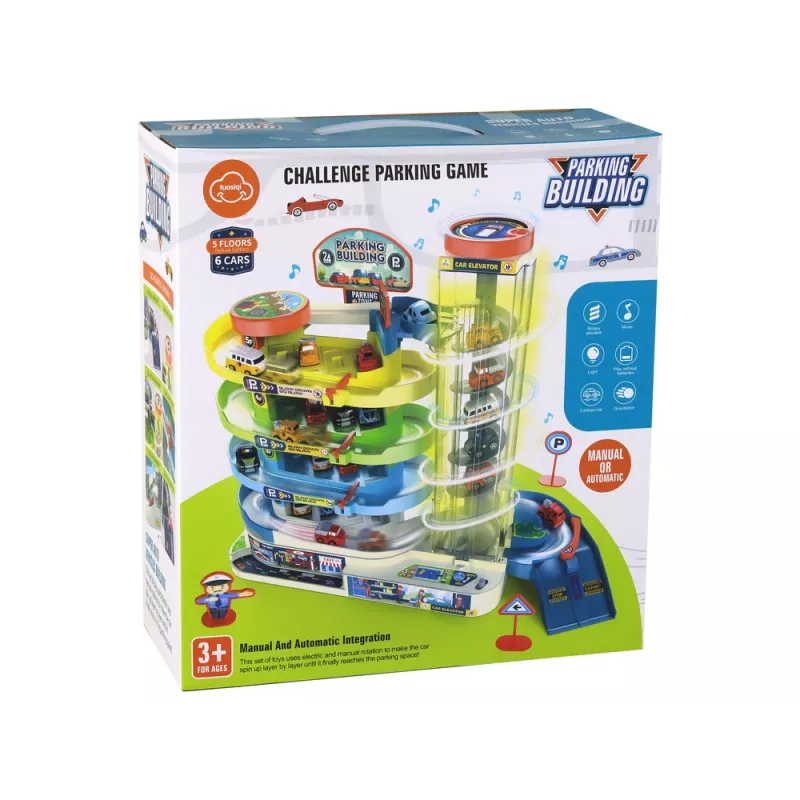 LEAN TOYS Interaktives mehrstöckiges Parkhaus für Autos, Lichter und Geräusche
