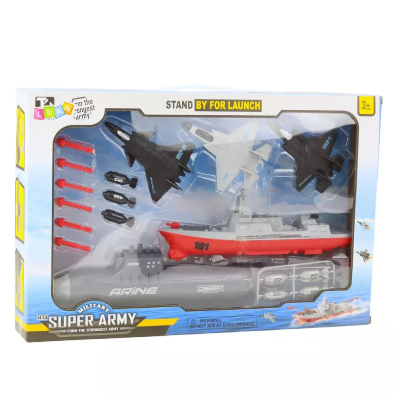 LEAN TOYS Militär-Set Schiff U-Boot Kampfjets Raketen