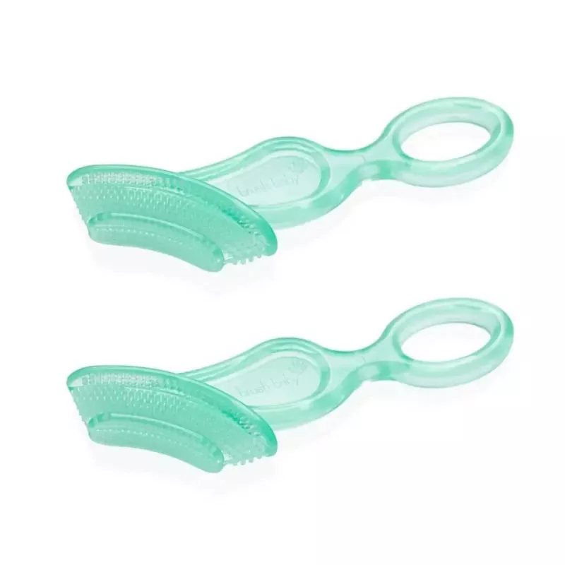 BRUSH BABY Kau-Zahnbürste Beißring aus Gummi für Babys 10-36 Monate, 2er-Pack