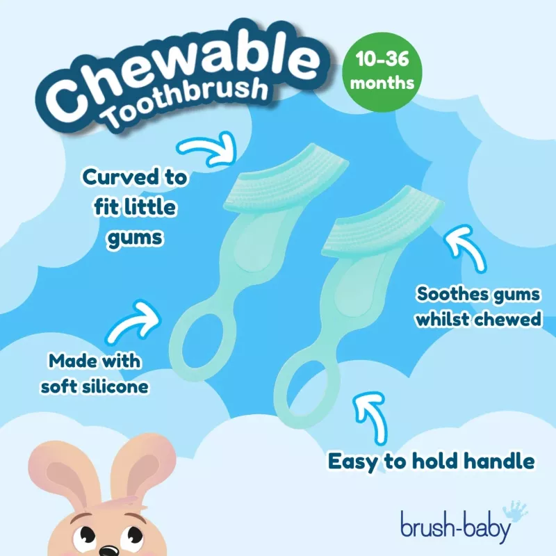 BRUSH BABY Kau-Zahnbürste Beißring aus Gummi für Babys 10-36 Monate, 2er-Pack