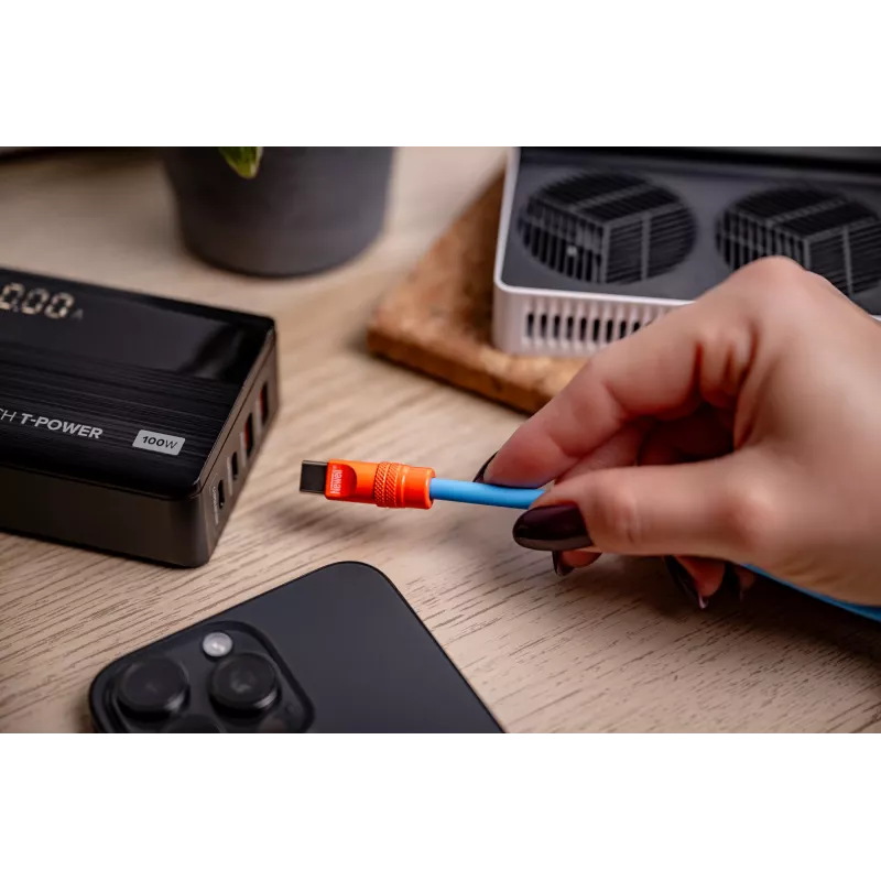 Newell USB-C auf USB-C Kabel 100W 1,5m Silikon gewickelt Blau-Orange