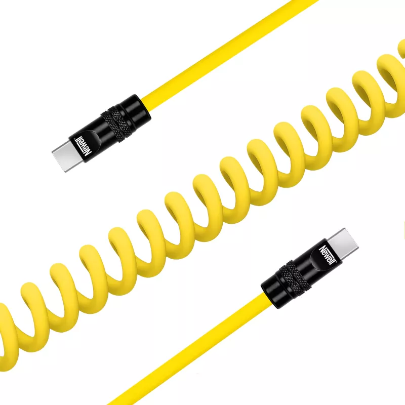 Newell USB-C auf USB-C Kabel 100W, 1,5m, Silikon, gewendelt, Gelb-Schwarz