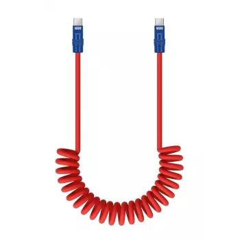 Newell USB-C auf USB-C Kabel 100W 1,5m Silikon Spiralkabel Rot-Marineblau