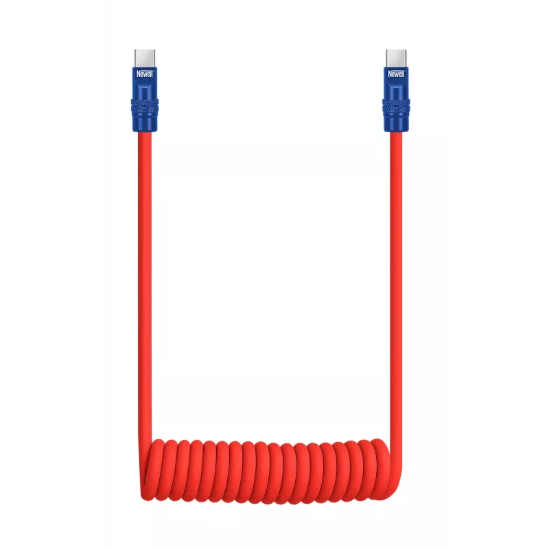 Newell USB-C auf USB-C Kabel 100W 1,5m Silikon Spiralkabel Rot-Marineblau