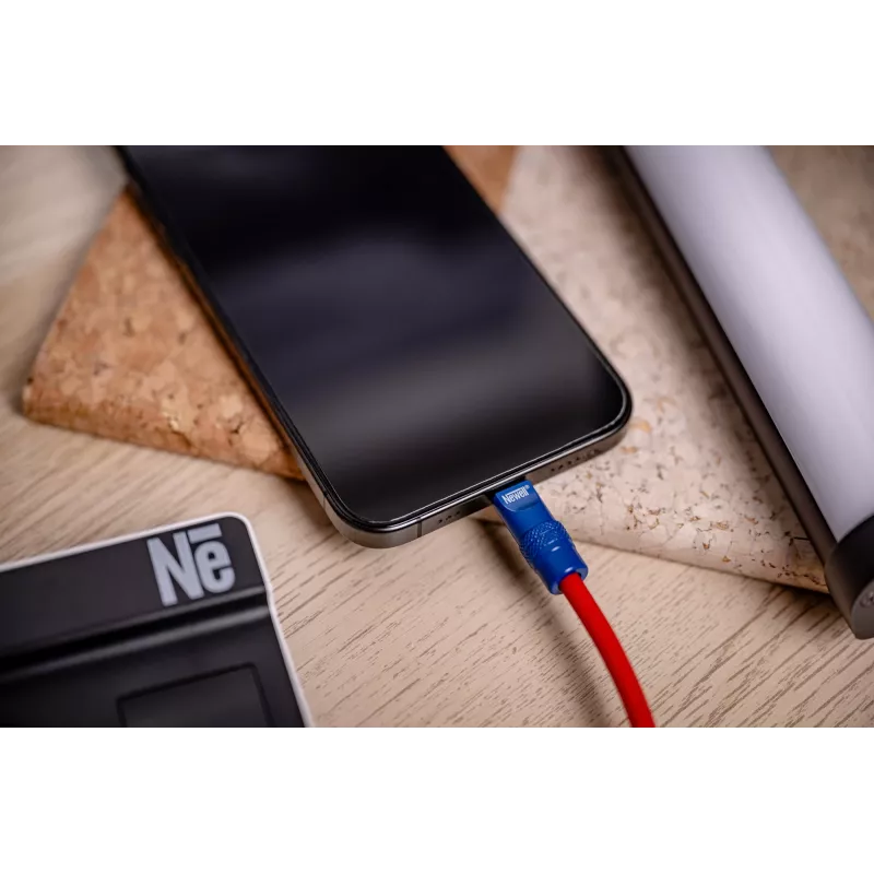 Newell USB-C auf USB-C Kabel 100W 1,5m Silikon Spiralkabel Rot-Marineblau