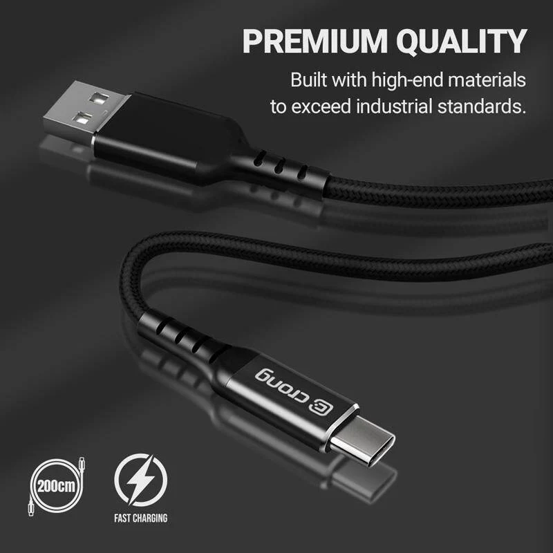 Crong Armor Link USB-C auf USB-C Kabel 100W PD 5A 200cm Schwarz