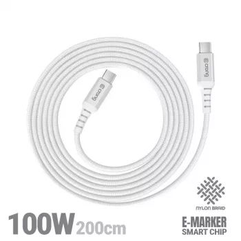 Crong Armor Link USB-C auf USB-C Kabel 100W PD 5A 200cm Weiß