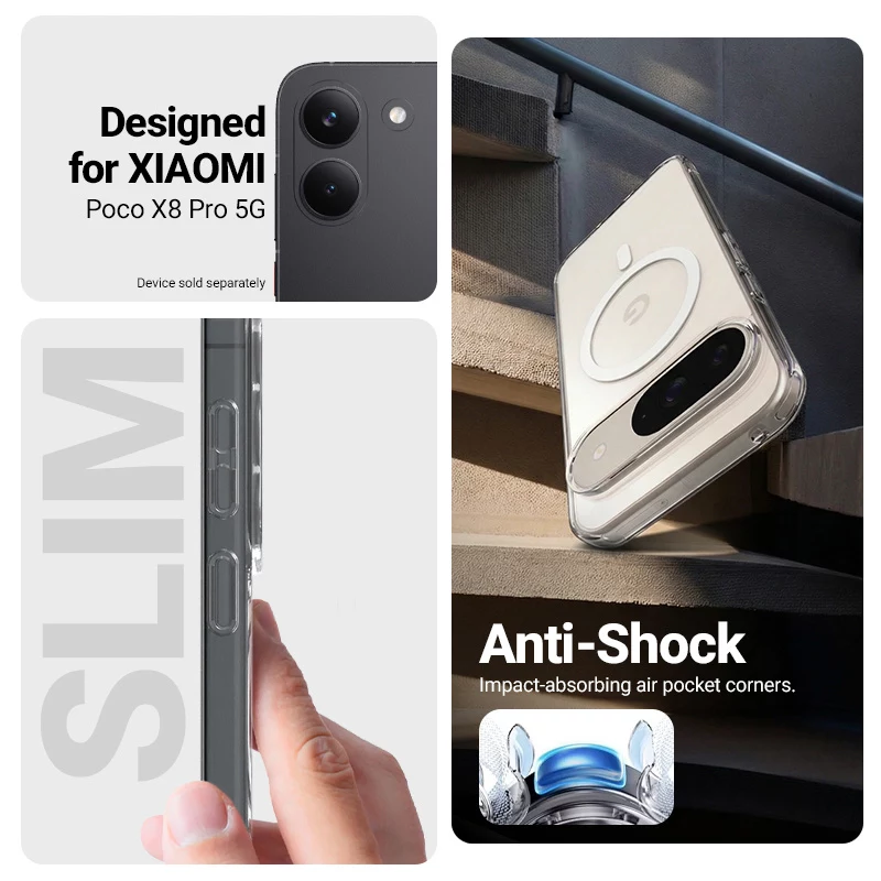 Crong Hybrid Clear Magnetic Case für Xiaomi POCO X8 Pro 5G, Transparent, MagSafe-kompatibel