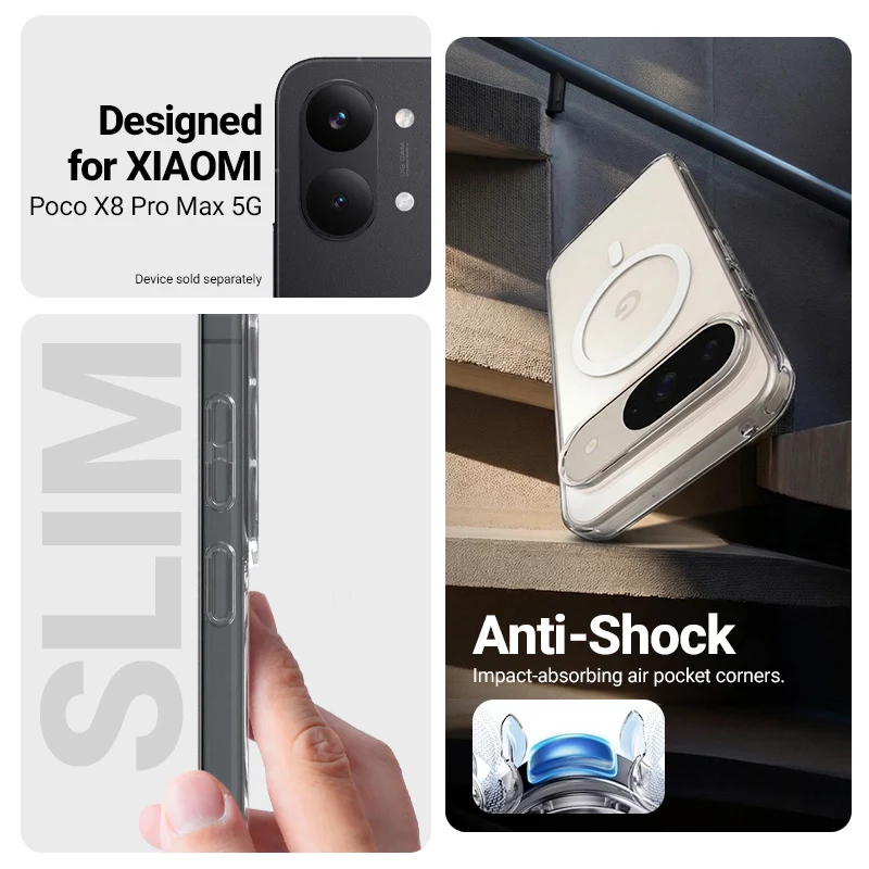 Crong Hybrid Clear Magnetic Case für Xiaomi POCO X8 Pro Max 5G, Transparent, MagSafe-kompatibel